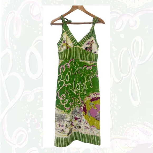 Lisa Ho "Bon Voyage" Silk Green Dress Size Medium - Picture 1 of 11